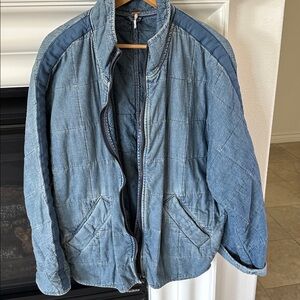 Free People Denim Quilted Bomber Jacket